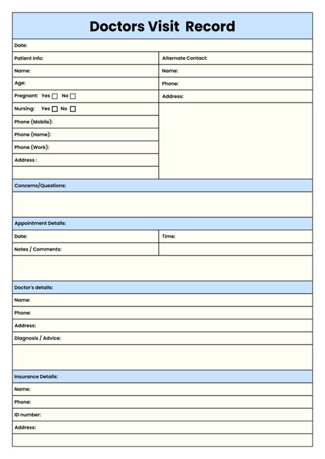 Printable Doctor Visit Form Template Printables Template Free