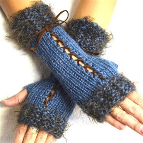 Knit Fingerless Gloves Long Wrist Warmers Taupe Brown Corset Etsy