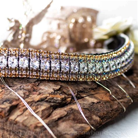 Glitzy Browband Clear And Gold Rivoli Crystals