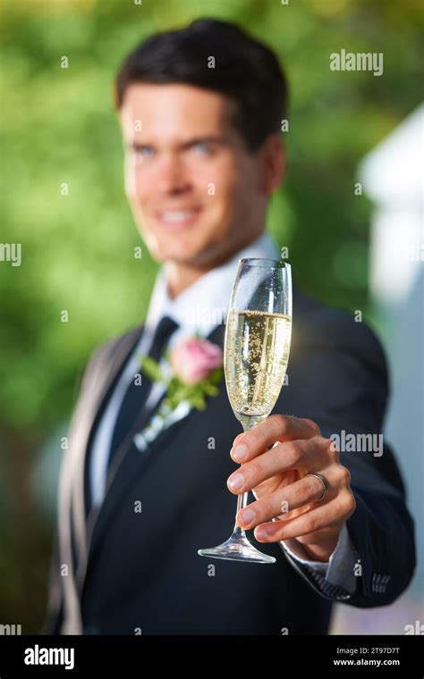 Wedding Toast And Groom With Glass Of Champagne For Romantic Celebration Party Or Event