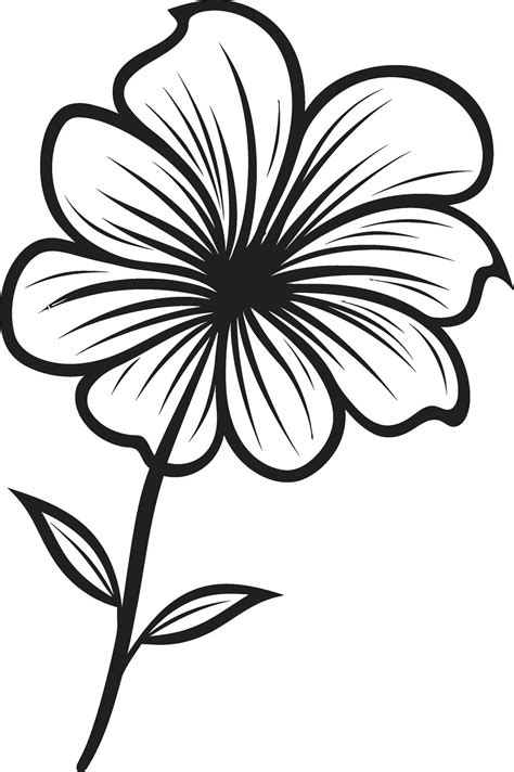 Handcrafted Petal Sketch Monochrome Emblem Sketchy Bloom Design Black