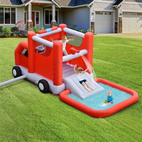 Costway Fire Truck Themed Inflatable Castle Water Park Kids Bounce