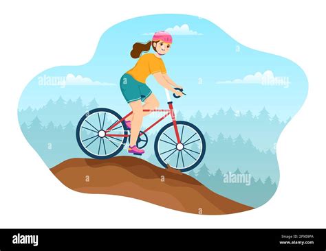 Mountain Biking Illustration With Cycling Down The Mountains For Sports