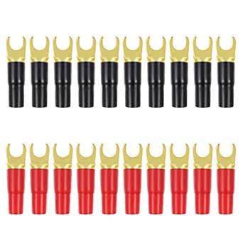 CLISPEED 10 Pairs 8GA Spade Terminal Copper Gold Plated Ring Barrier