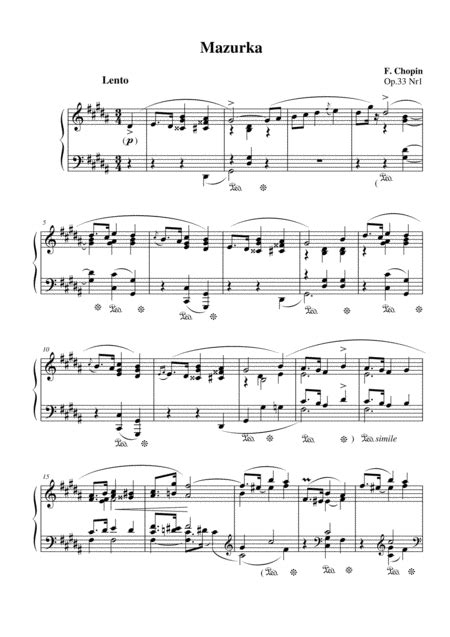 Chopin Mazurka Op 33 No 1 For Piano Solo Arr MPS Sheet Music