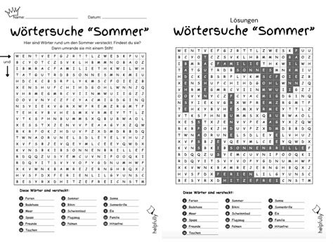 Arbeitsblatt Wörtersuche Suchsel Schule Vorlage mit Lösungen