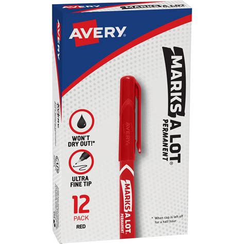 Avery Marks A Lot Permanent Markers Ultra Fine Tip 12 Red Markers