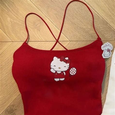 Sanrio Hello Kitty Tank Top Women Slings Fashion Red Bralette Crop Tops Open Back Design Y2k