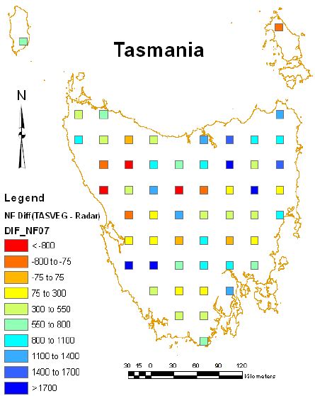 Spatial Distribution Of Differences Between Tasveg And Radar On The