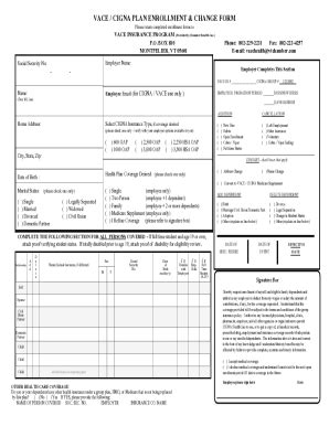 Fillable Online Vace Cigna Plan Enrollment Change Form Fax Email