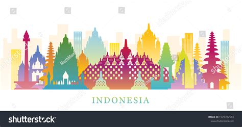 Indonesia Skyline Landmarks Colorful Silhouette Background Vector De