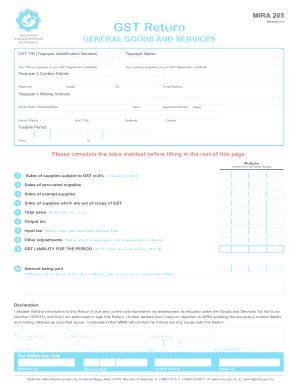 MIRA 205 GST Return General GST English Version 14 1 Fill And