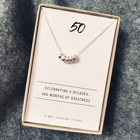 50th Birthday Necklace Sterling Silver 5 Ring Necklace 50th Birthday T 50th Birthday