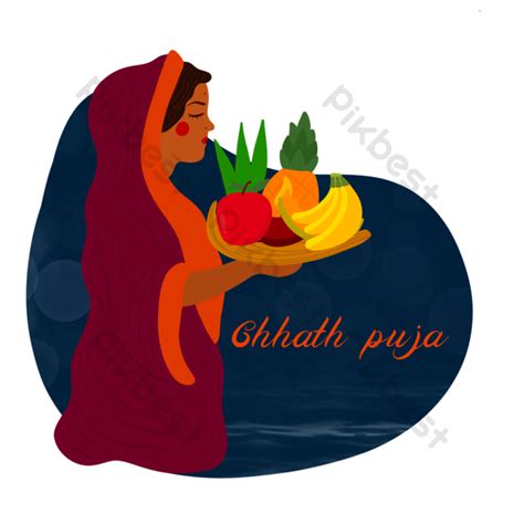 Drawing Cartoon Indian Dayland Water Pattern Chhath Puja Illustration