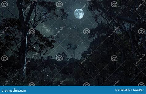 Mysterious Dark Forest with Stars in the Sky. Night Forest with Full ...