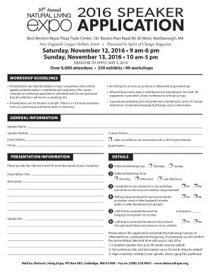 Fillable Online 10 2016 SPEAKER APPLICATION Natural Living Expo Fax