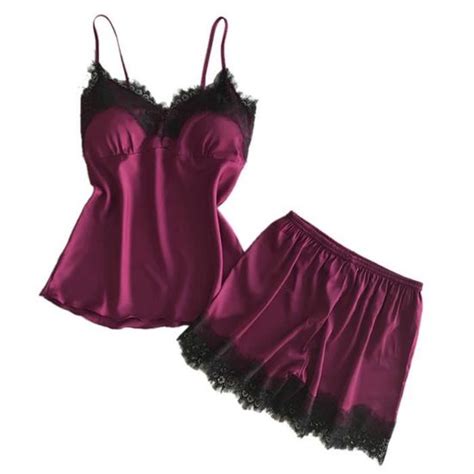 Nuisette Femmes Sexy Satin Sling V Tements De Nuit Lingerie Dentelle Bowknot Chemise Sous
