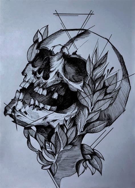 Skull Flowers Drawing