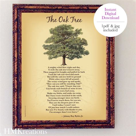 Oak Tree Poem Inspirational Printable Art Nature Wall Art Etsy Uk