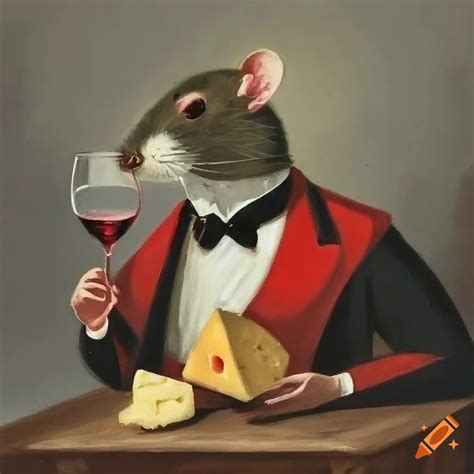 Painting Of A Rat With A Wine Glass And Cheese On Craiyon