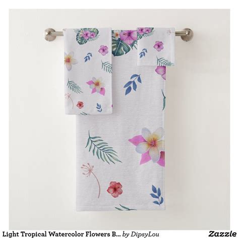 Light Tropical Watercolor Flowers Botanical Bath Towel Set Zazzle