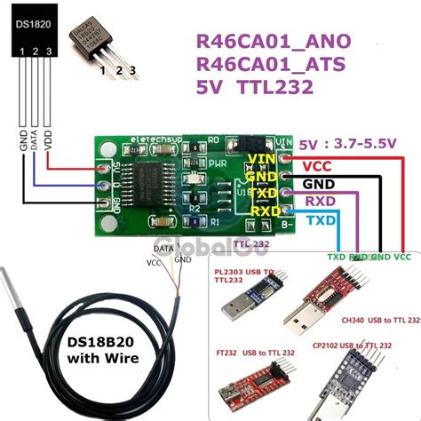 DS18B20 RS485 RS232 TTL UART Sensor De Temperatura Placa De Aquisi