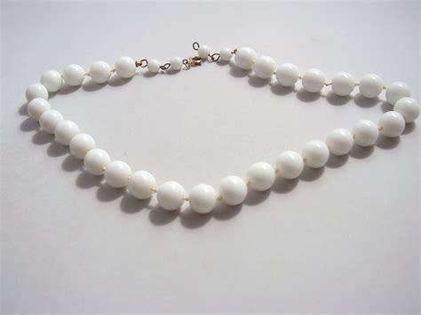 Hand Knotted Vintage Milk Glass Bead Necklace 10mm Antique Price