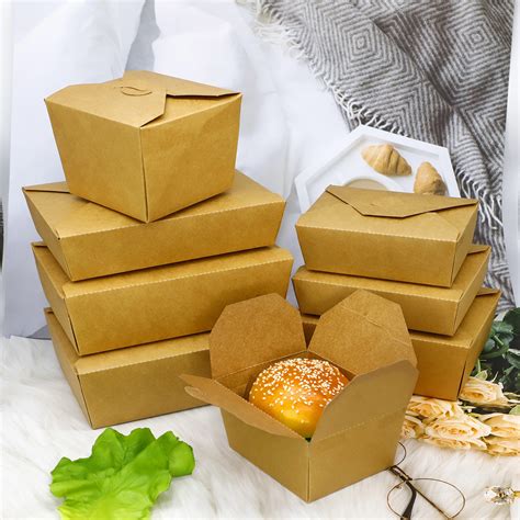 Disposable Kraft Paper Food Boxes Takeaway Food Container Waterproof