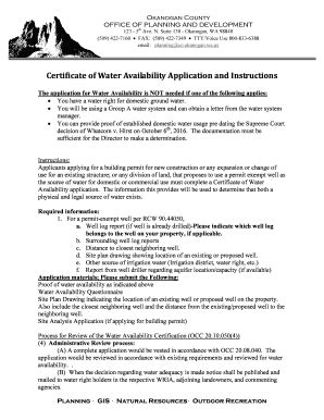 Fillable Online Certificate Of Water Availability Application And