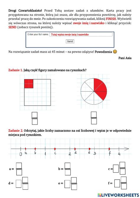 Ułamki Zwykłe Dla Klasy 4 Worksheet School Subjects Workbook Teachers