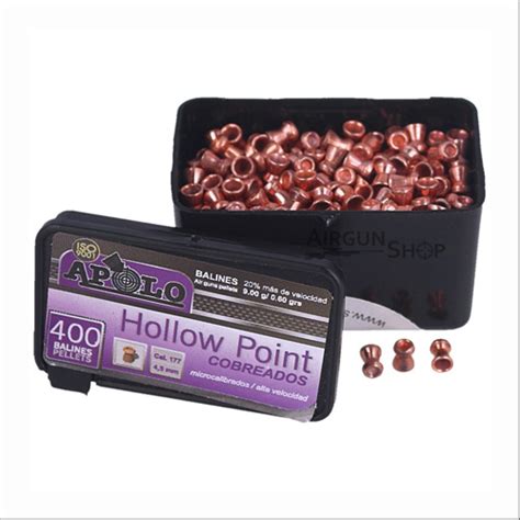 Apolo Hollow Point Copper 0177 Cal Pellets 9gr 400ct Airgun Shop