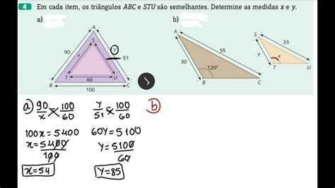 4 Em Cada Item Os Triângulos Abc E Stu São Semelhantes Determine As