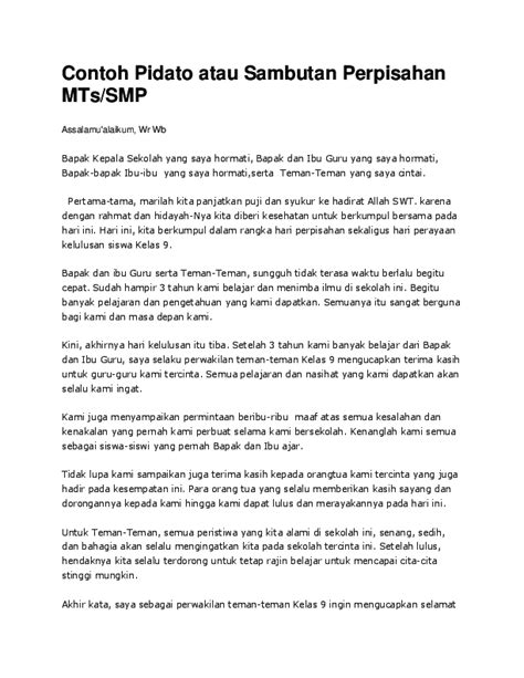 Doc Contoh Pidato Atau Sambutan Perpisahan Mts Smp Gembel Pulsa