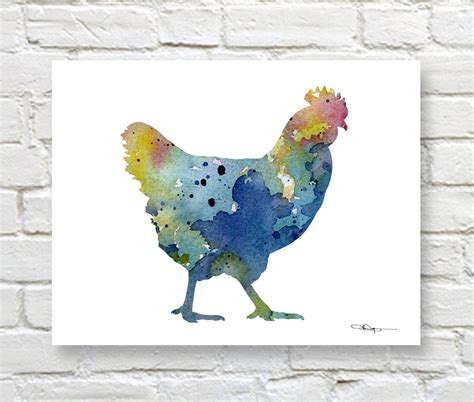 Blue Chicken Art Print Abstract Watercolor Painting Wall Decor - Etsy