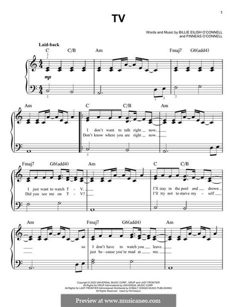 Tv Billie Eilish By F O Connell Sheet Music On Musicaneo