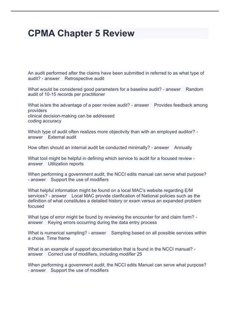 CPMA Chapter 5 Review Questions with solutions 2024 - CPMA - Stuvia US