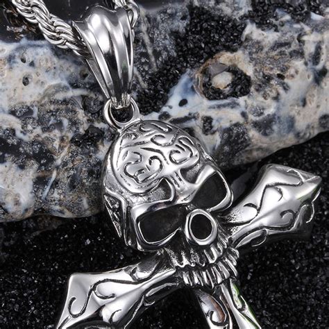 Wholesale Cool Jewelry Vintage Men 316l Stainless Steel Large Biker Cross Skull Punk Design