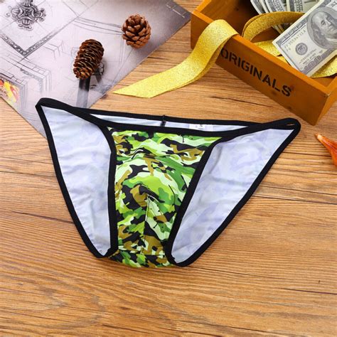 Sexy Men Camouflage Low Rise Bulge Pouch G String Thong Briefs Swim