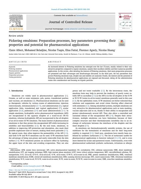 Pickering Emulsions - Preparation Processes, Key Parameters Governing ...