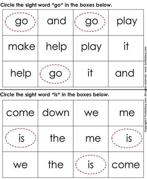 Identify Sight Words Go Is Worksheet Turtle Diary