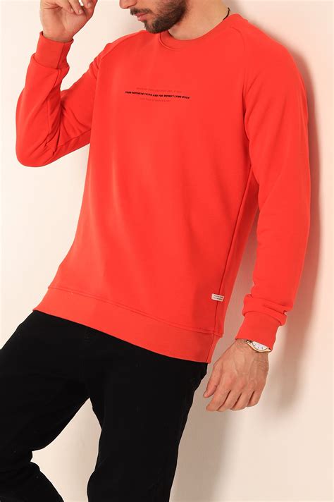 Nar Çiçeği Relaxed Fit Şardonsuz Kabartma Yazılı Erkek Sweatshirt