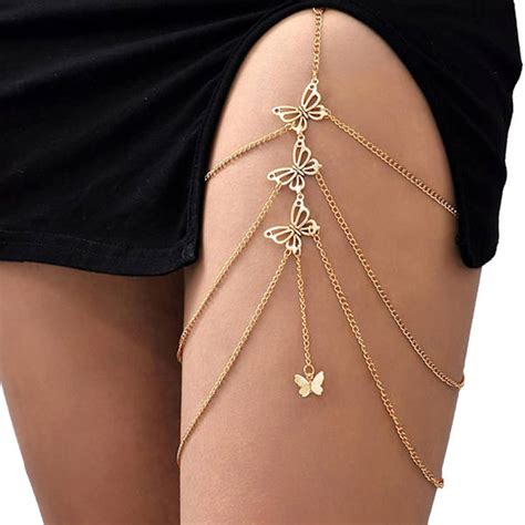 Sexiga Strench Butterfly Lårkedja Smycken Boho Layered Ben Chain Bikini Butterfly Ben Body Chain