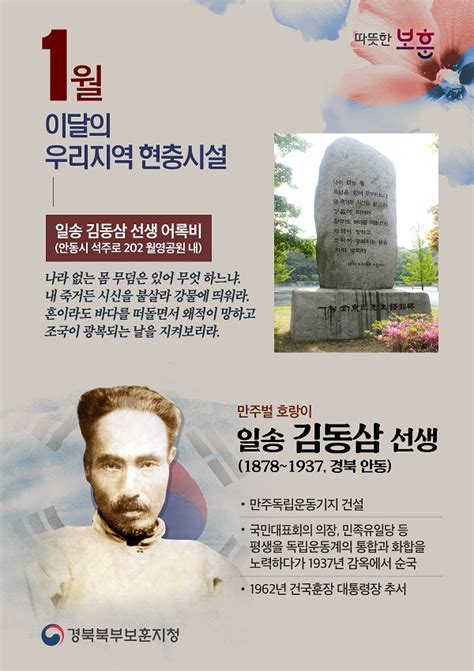 ‘일송 김동삼 선생 어록비 이달의 현충시설 선정