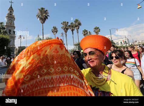 Demonstrators During The Pompeii Pride A Gay Pride Parade In The City Of Pompeii In Italy