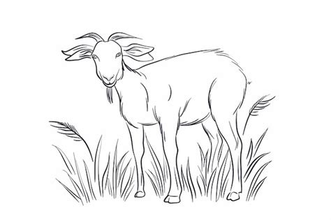 Premium Vector | A drawing of a goat in a field of grass