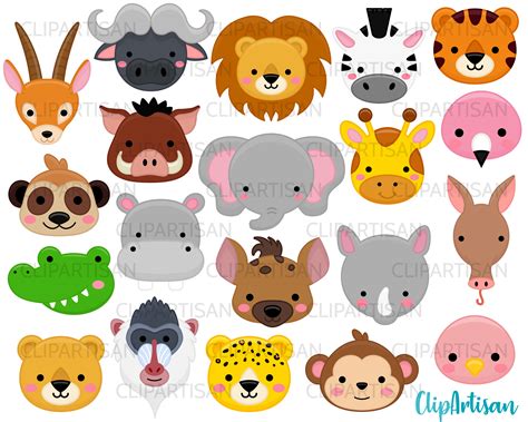 African Animal Faces Clipart Safari Baby Animals Jungle Etsy