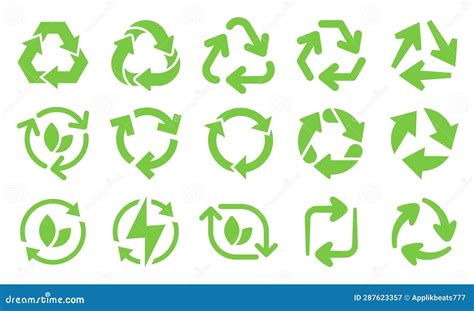 Green Eco Recycle Arrows Icons Reload Arrows Recyclable Trash And