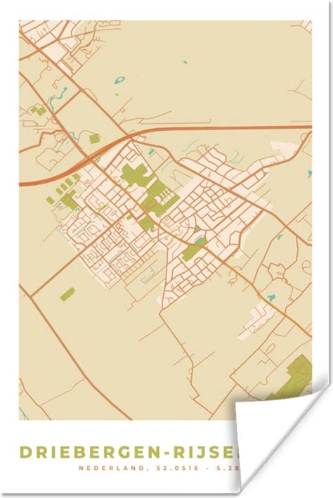 Poster Kaart Plattegrond Stadskaart Driebergen Rijsenburg 60x90