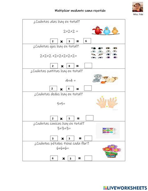 Ficha interactiva de La multiplicación es una suma abreviada para