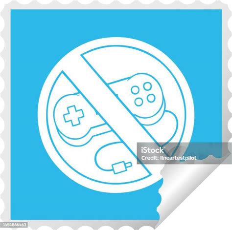 Square Peeling Sticker Cartoon Of A No Gaming Allowed Sign Stock